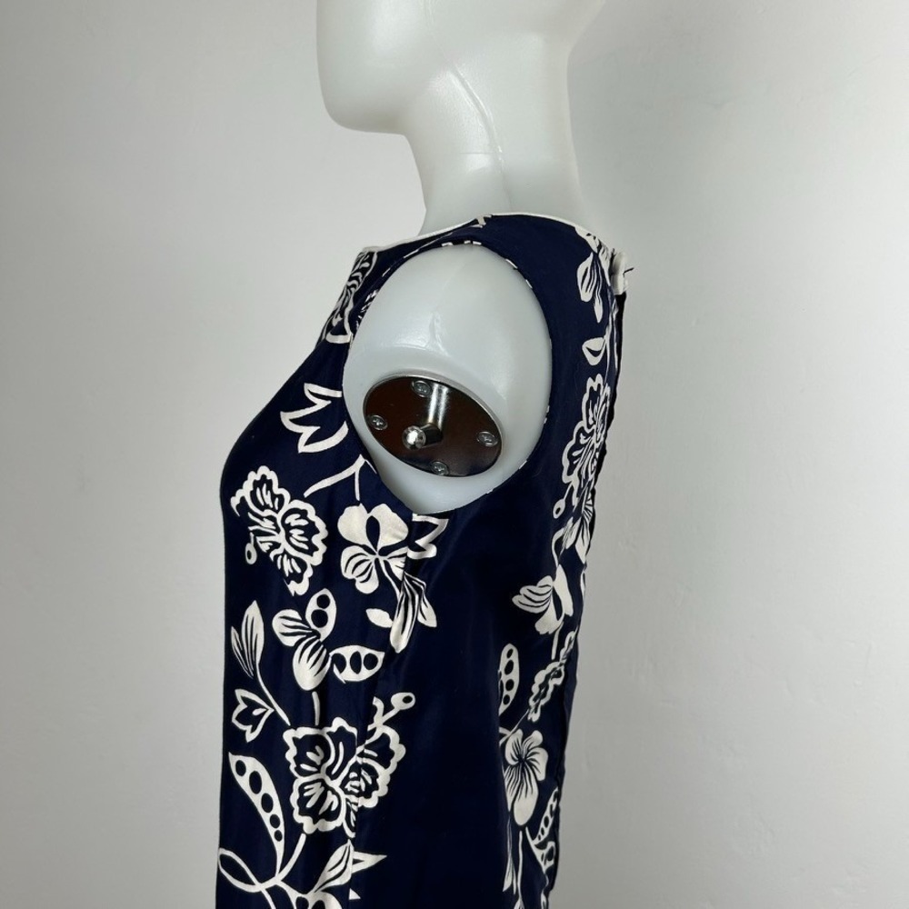 VTG 60Ss 70s Hawaiian Maxi Dress Floral White Navy Blue Side Slits Cotton SZ S - Picture 14 of 16